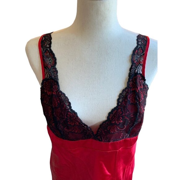 Vintage Inner Most 80s Nightgown Sears Satin Lace Red Black Long Slit Skirt Sz L - Picture 4 of 15